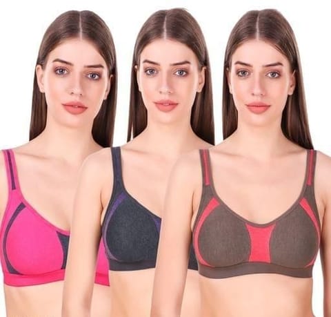 Comfy Cotton Solid Sports Bra (Pack of 3)