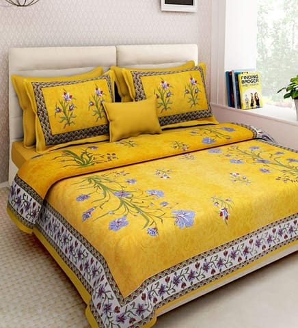 Jaipuri Printed Cotton Double Bedsheet with Pillow Covers