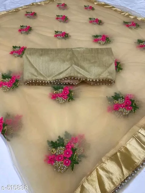 party wear net embroidered saree