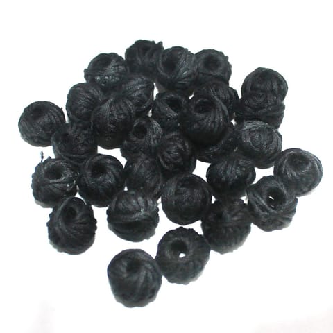 100 Pcs. Cotton Thread Round Beads Black 12x8 mm