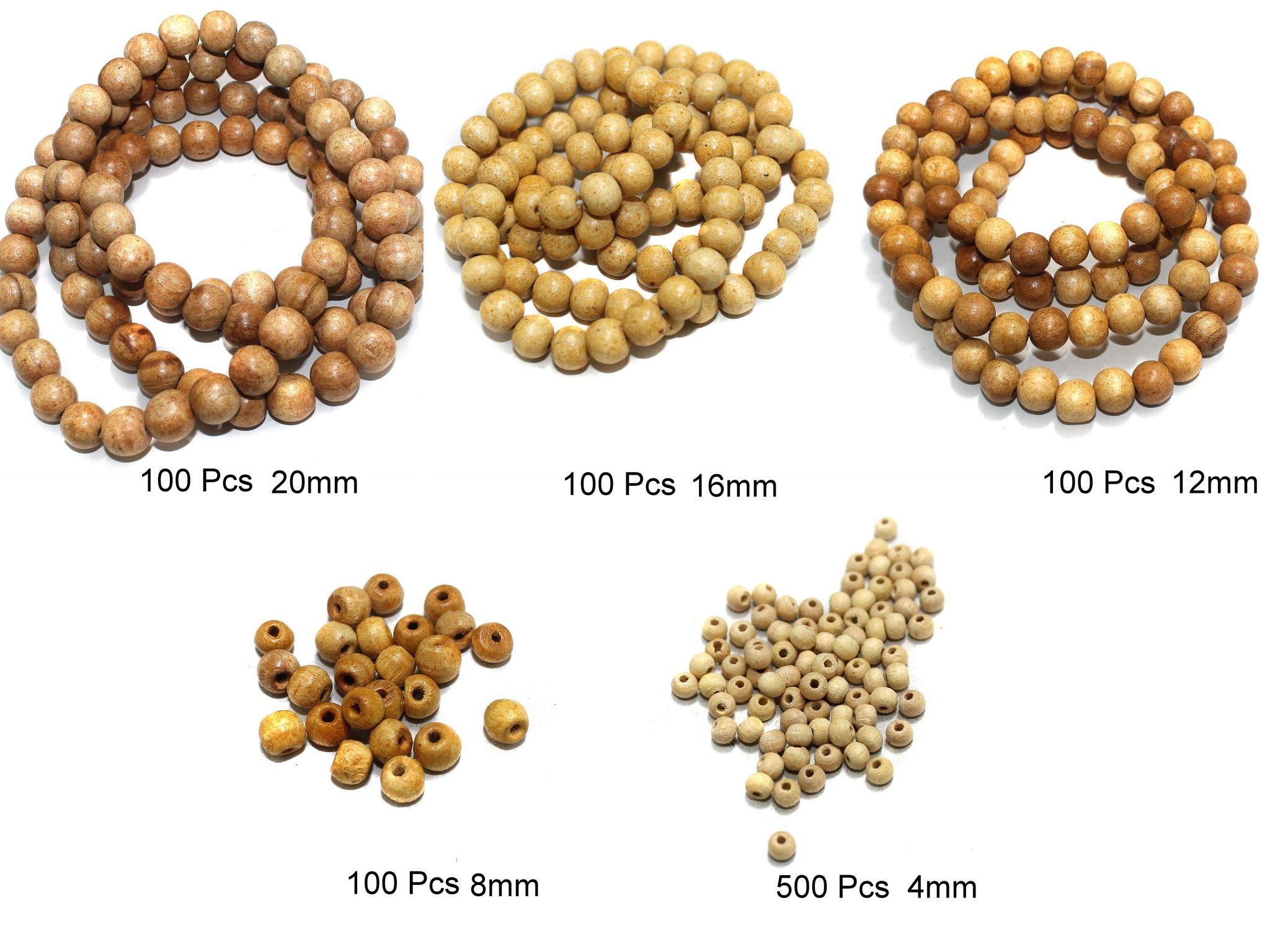 900 Pcs Wooden Beads Assorted 5 Sizes 4 20mm