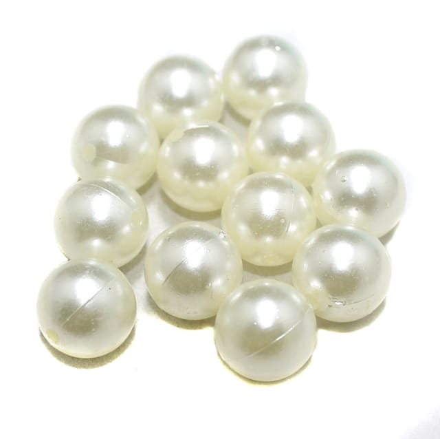 50 Pcs Acrylic Pearl Beads Off White 18mm