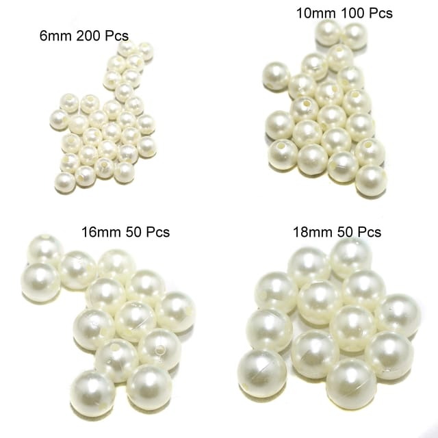 400 Pcs Acrylic Pearl Beads Off White 6 to 18mm