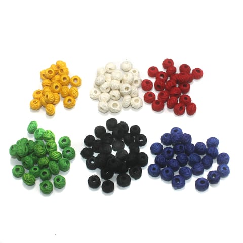 150 Pcs. Cotton Thread Round Beads 6 Color Combo 12x8 mm