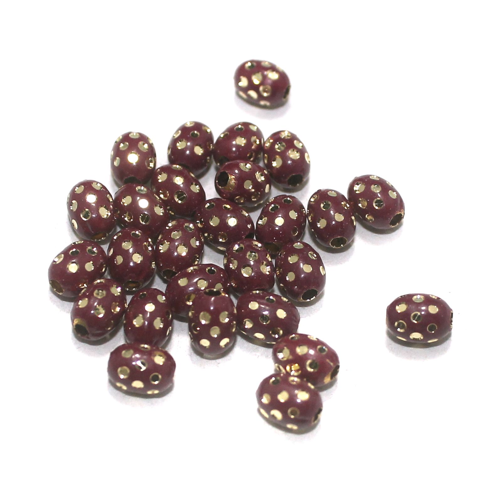 Maroon Brass Beads Oval 100 Pcs, 8x6mm