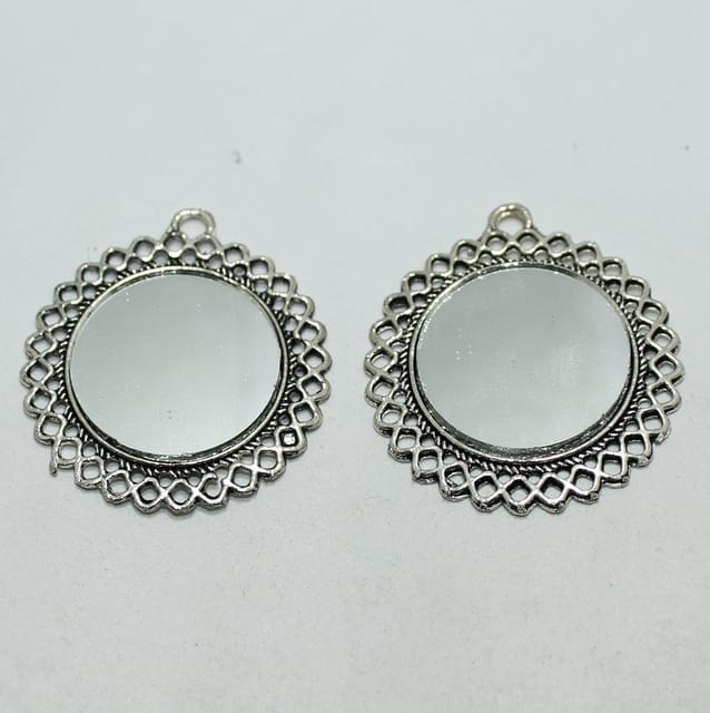 5 Pairs Silver Mirror Earring Components 37mm