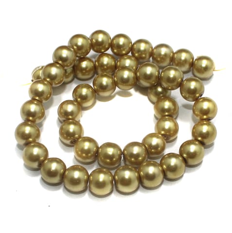 10mm Golden Glass Pearl Beads 1 String