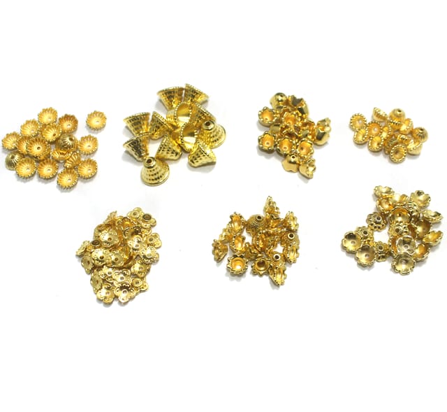 350 pcs Acrylic Bead Caps Gold, Pack Of 6 Sizes