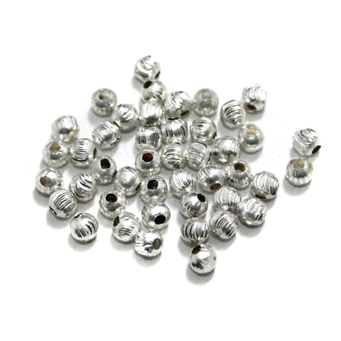 100 Pcs Silver Brass Round Beads, 5mm