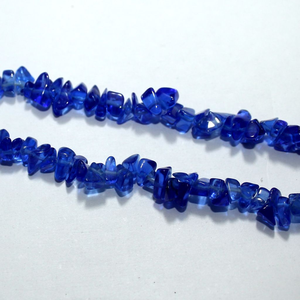 Blue Glass Chips 2 Strings, 5-8mm, Approx 260+ Pcs