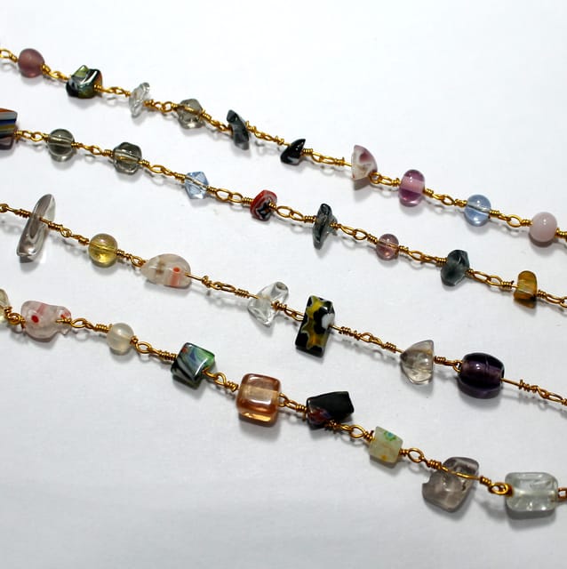 Multicolor Glass Chips Beaded Chain
