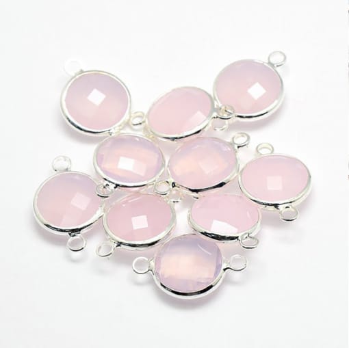 92.5 Sterling Silver Round Rose Quartz Connector