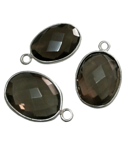 Sterling Silver with Smoky Quartz Oval CHARM 18x11mm