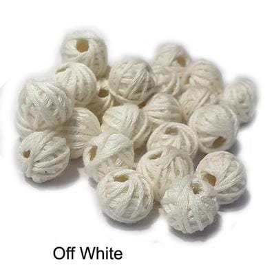 100 Pcs Cotton Thread Round Beads Off White 12x8 mm