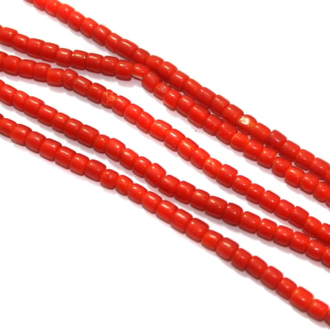 5 Strings Tyre Glass Beads Red 4x4mm