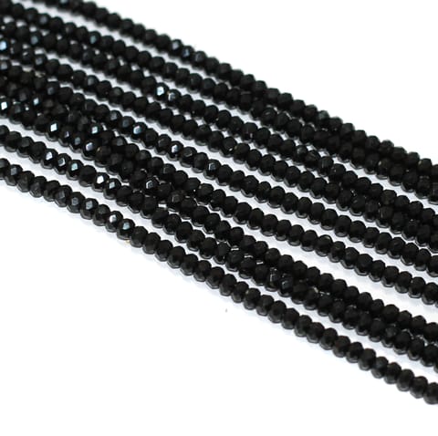 5 Strings Black Glass Crystal Beads Roundel 1mm