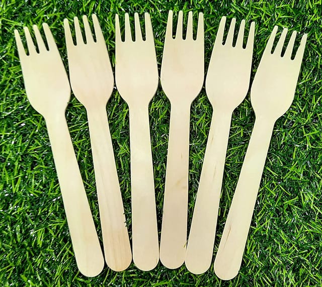 Disposable Wooden Forks for Tableware, 6.25 Inch x 1 Inch Pack of 50 Pcs