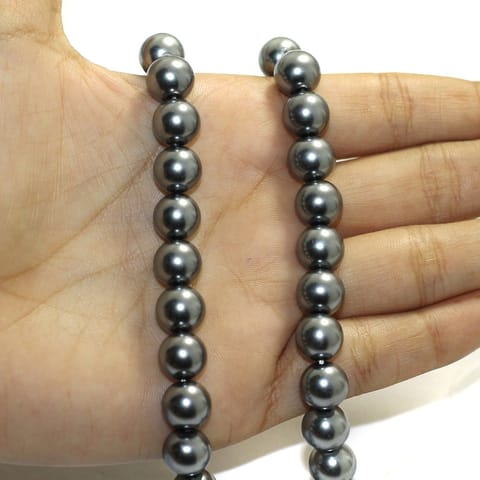 1 String Faux Pearl Beads Round Gray 10mm