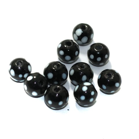 100 Pcs Glass Round Beads Black and White 9mm