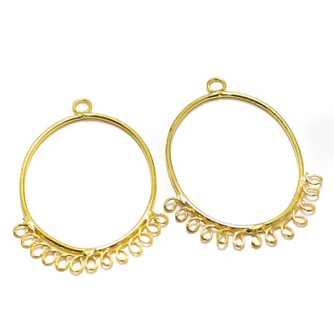 2 Pairs Brass Earrings Components Oval Golden 1.50 Inch