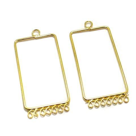 2 Pairs Brass Earrings Components Rectangle Golden 1.75 Inch