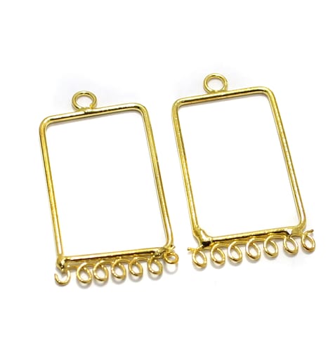 2 Pairs Brass Earrings Components Rectangle Golden 1.5 Inch