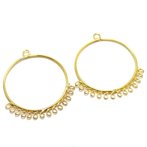 2 Pairs Brass Earrings Components Round Golden 1.50 Inch