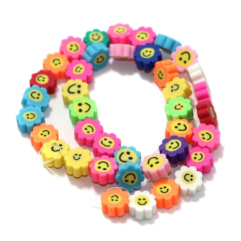 Sunflower Smiley Multicolor Polymer Clay Fimo Beads 1 String, 10x4mm