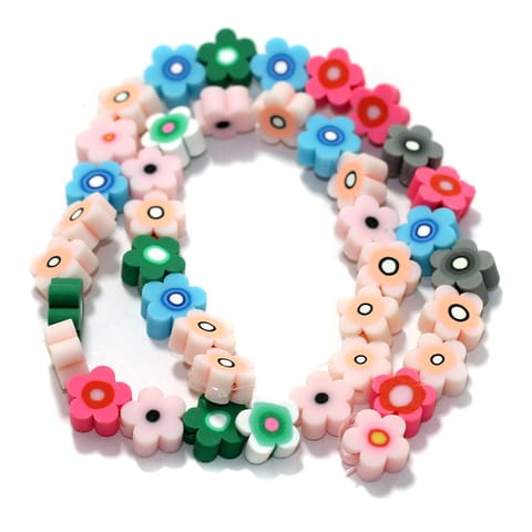 Flower Multicolor Polymer Clay Fimo Beads 1 String, 10x4mm