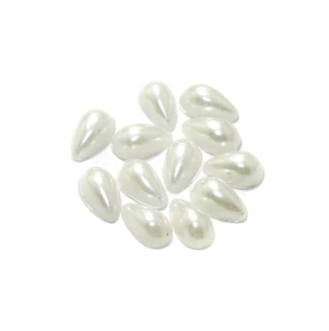 100 Gms 10x6mm White Drop Acrylic Pearl Cabochons Stone