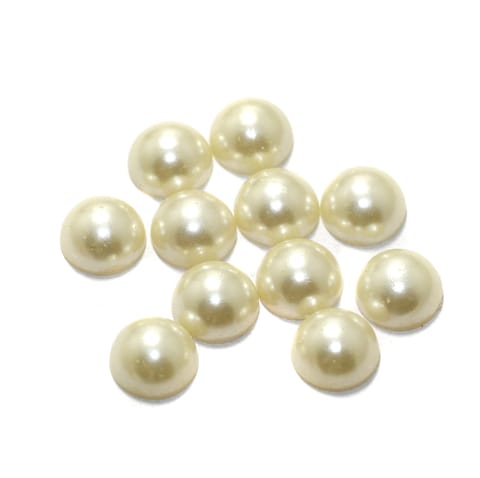 100 Gms 12mm Off White Round Acrylic Pearl Cabochons Stone