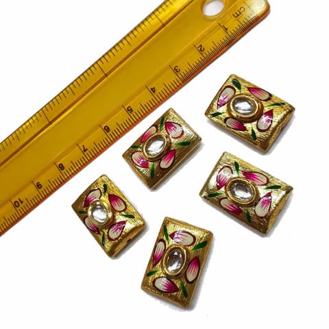 5pcs, 15x22mm Golden Handpainted Beads For Rakhi, Jewellery Making etc