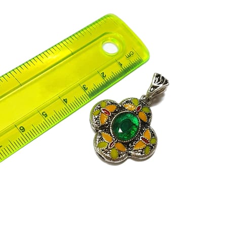 1.5 inches , 2 pcs, Green Stone Oxidised Silver Pendant