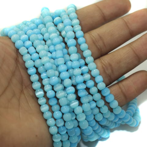 5 Strings, 6mm Cat's Eye Round Beads Turquoise