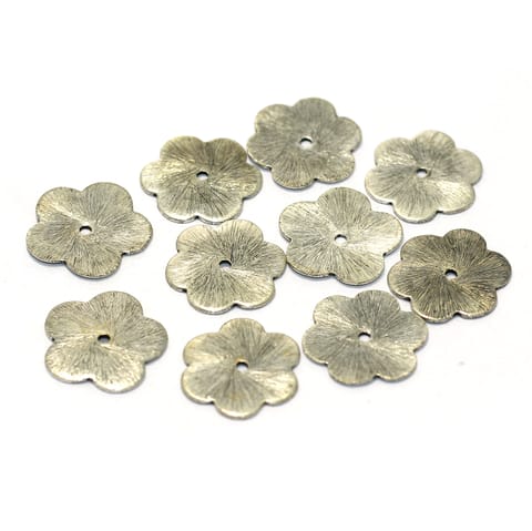 75 German Silver Disc Brushed Beads Flower 12mm