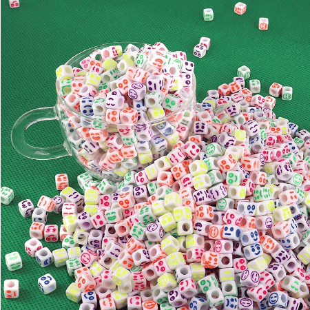 500 Pcs, 6mm Acrylic Square Smiley Emoji Beads Multicolor