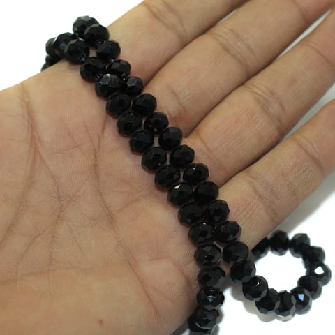 1 String, 8mm Crystal Rondelle Faceted Beads Black