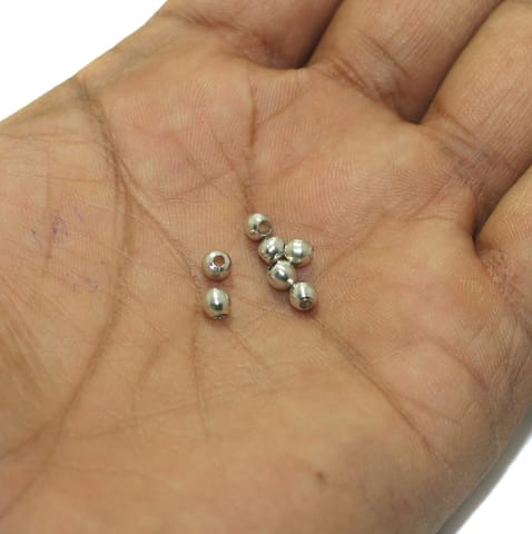 200 Pcs, 4mm Solid Brass Round Beads Silver