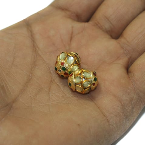 5 Pcs, 15mm Brass Meenakari Pacchi Ball Beads