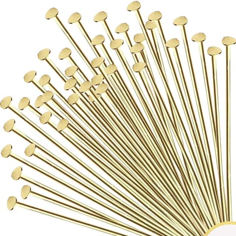 100 Pcs, 1.75 Inch Brass Head Pins Golden For Jewellery Making