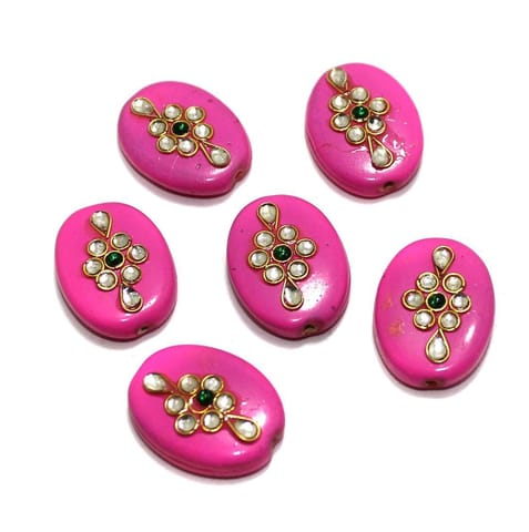 10 Pcs Oval Kundan Beads 24x18mm Pink