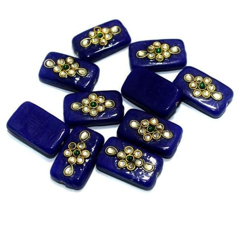 Kundan Beads Rectangle Blue 12 Pcs 24x14mm