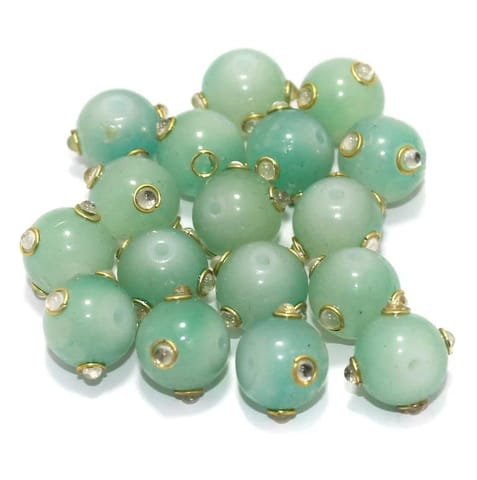 Glass Kundan Beads Round 12mm Light Green