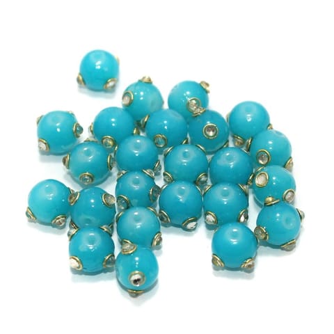 Glass Kundan Beads Round 10mm Turquoise