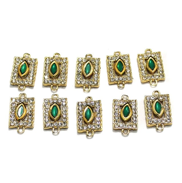 10 Pcs Gold Plated Kundan Connector, Size 25x14 mm