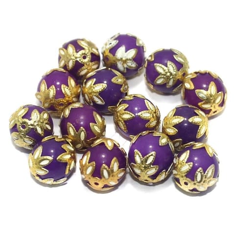 Meenakari Round Beads 12mm Purple