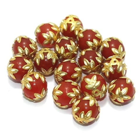 Meenakari Round Beads 12mm Orange
