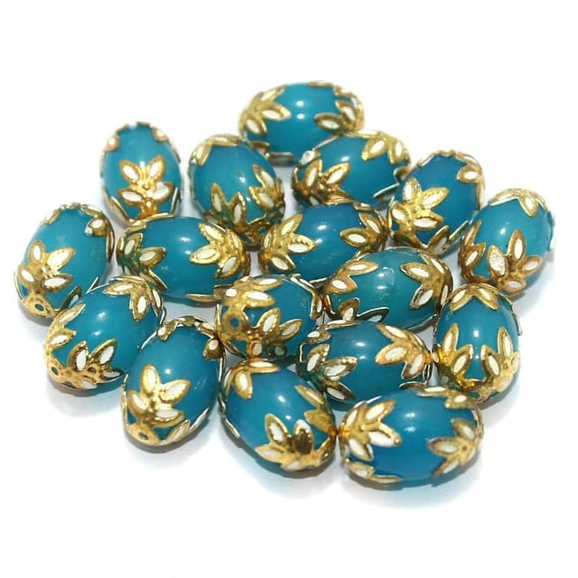 Meenakari Oval Beads 15x10mm Turquoise
