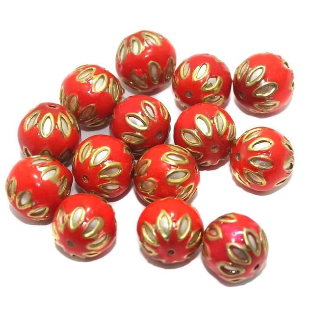 Meenakari Round Beads 12mm Red