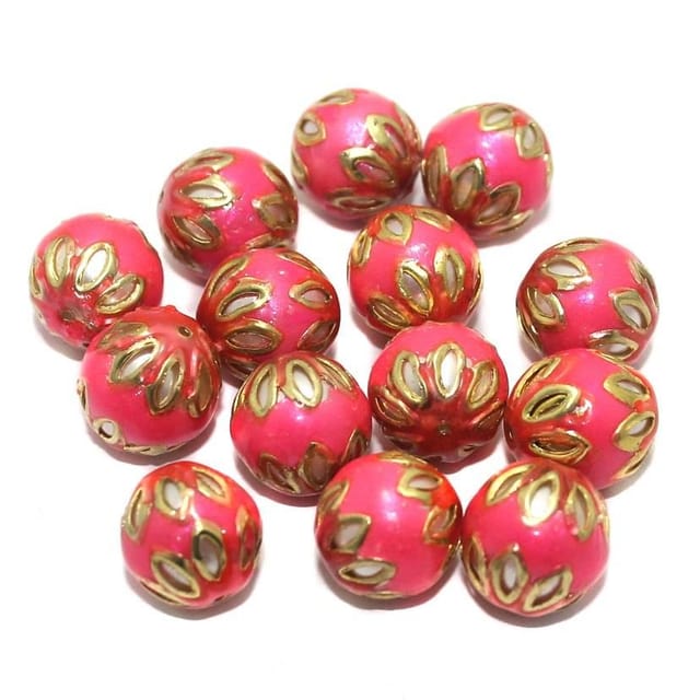 Meenakari Round Beads 12mm Hot Pink